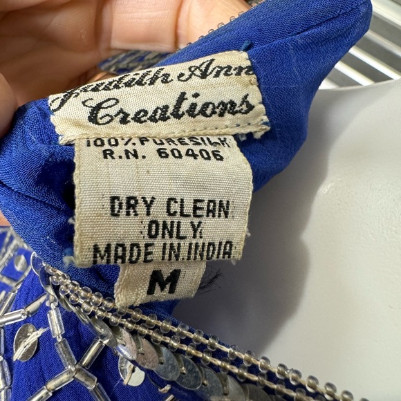 Judith Ann Creations Silk Sequin Blouse Blue Medium - Picture 11 of 12